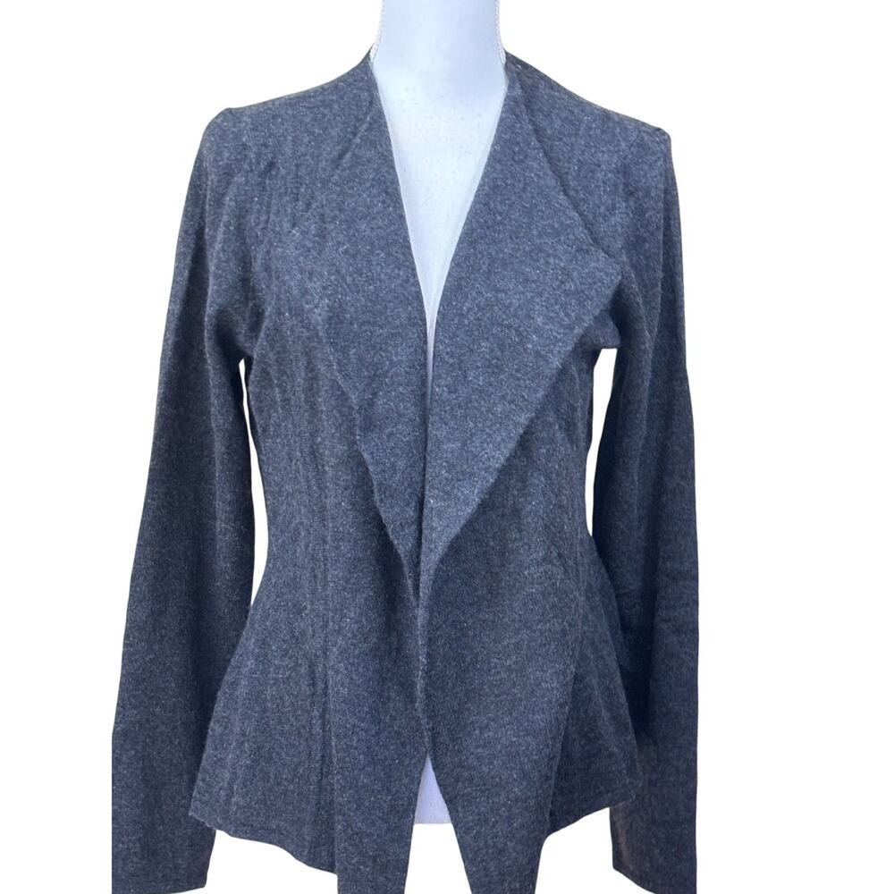 Forte Cashmere Cardigan Sweater Dramatic Gray Open Front Peplum Tiered Hem